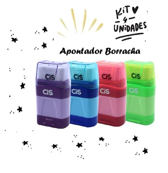 Apontador Escolar 480 Com Borracha Cis Kit c/4 cores - Apontador ...