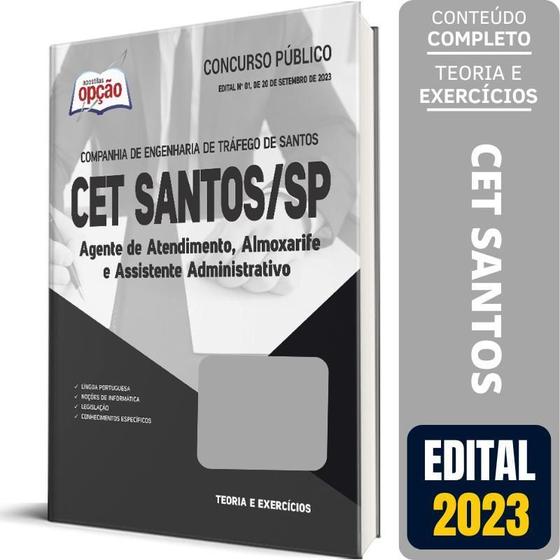 Imagem de Apostila Cet Santos Sp 2023 Agente Atendimento, Almoxarife E