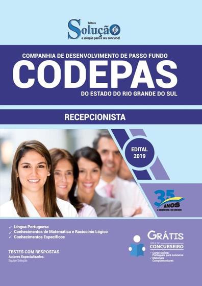 Apostila CODEPAS 2019 - Recepcionista - Editora Solucao Imagem de Apostila CODEPAS 2019 - Recepcionista