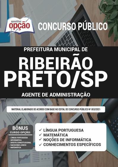 Imagem de Apostila Concurso Ribeirão Preto Sp Agente De Administração - Apostilas Opção