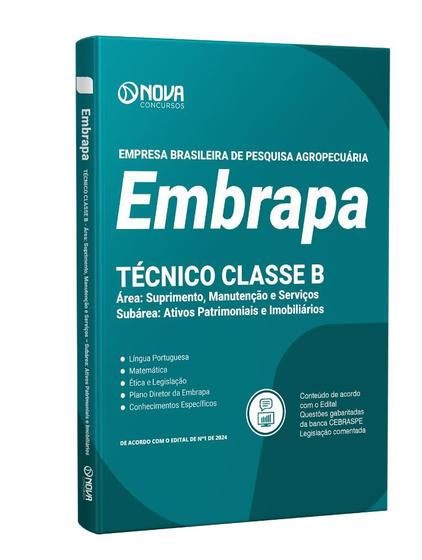 Imagem de Apostila EMBRAPA 2024 - Técnico Classe B - Área: Suprimento, Manutenção e Serviços  Subárea: Ativos Patrimoniais e Imobiliários - Nova Concursos