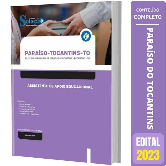 Imagem de Apostila Prefeitura Paraíso do Tocantins TO Assistente Apoio Educacional - Ed. Solução