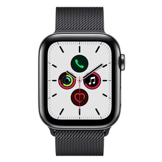 Imagem de Apple Watch 5 Cellu+GPS 44 mm, Aço Inoxid Cinza Espac, Puls de Aço Inoxid Preto Fecho Magn MWWL2BZ/A