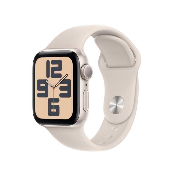 Imagem de Apple Watch SE 40mm GPS Caixa Estelar de Alumínio, Pulseira Esportiva Estelar, Tamanho M/G, Neutro em Carbono - MR9V3BZ/A