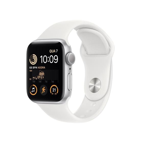 Imagem de Apple Watch SE 40mm GPS Caixa Prateada de Alumínio Pulseira Esportiva Branca