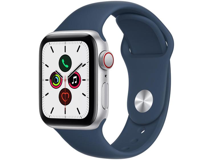 Smartwatch Apple Watch Se 40mm - Gps + Cellular - Caixa Prateada/ Pulseira Esportiva Azul Mkqv3be/a