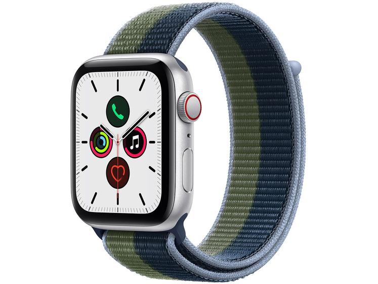 Smartwatch Apple Watch Se 44mm - Gps + Cellular - Caixa Prateada/ Pulseira Esportiva Azul Mkry3be/a