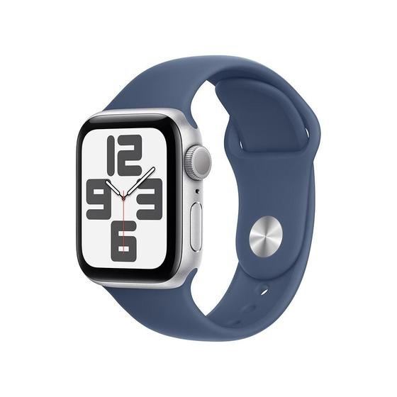 Imagem de Apple Watch SE GPS  Caixa prateada de alumínio  40 mm  Pulseira esportiva denim  M/G