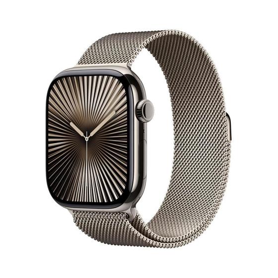 Imagem de Apple Watch Series 10 GPS + Cellular  Caixa natural de titânio  46 mm  Pulseira natural estilo milanês