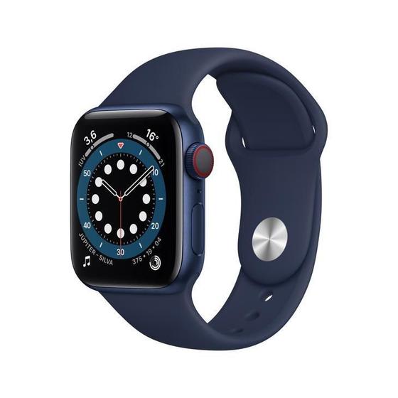 Imagem de Apple Watch Series 6 Cellular + GPS, 40 mm, Alumínio Azul, Pulseira Esportiva Marinho Escuro