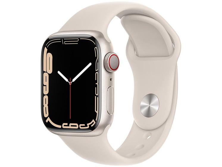 Smartwatch Apple Watch Series 7 41mm - Gps + Cellular - Caixa Estelar/ Pulseira Esportiva Branca Mkhr3be/a