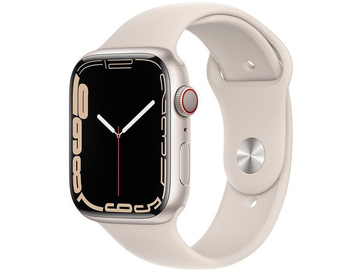 Smartwatch Apple Watch Series 7 45mm - Gps + Cellular - Caixa Estelar/ Pulseira Branca Mkjq3be/a
