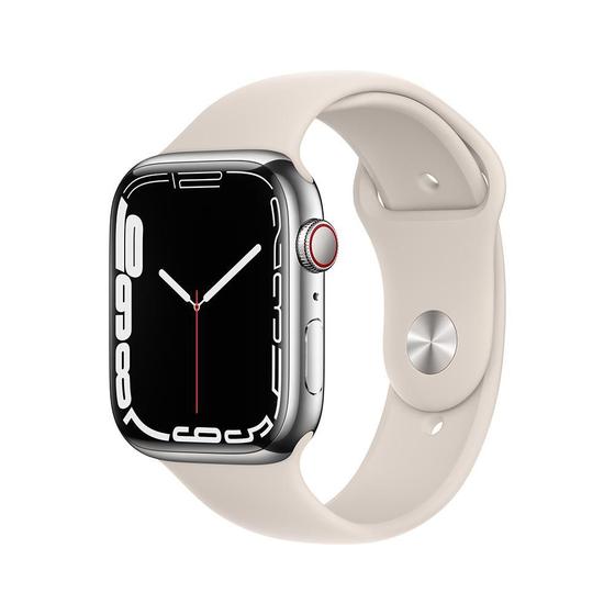 Smartwatch Apple Watch Series 7 41mm - Gps + Cellular - Caixa Prateada/ Pulseira Esportiva Branca Mkhw3be/a