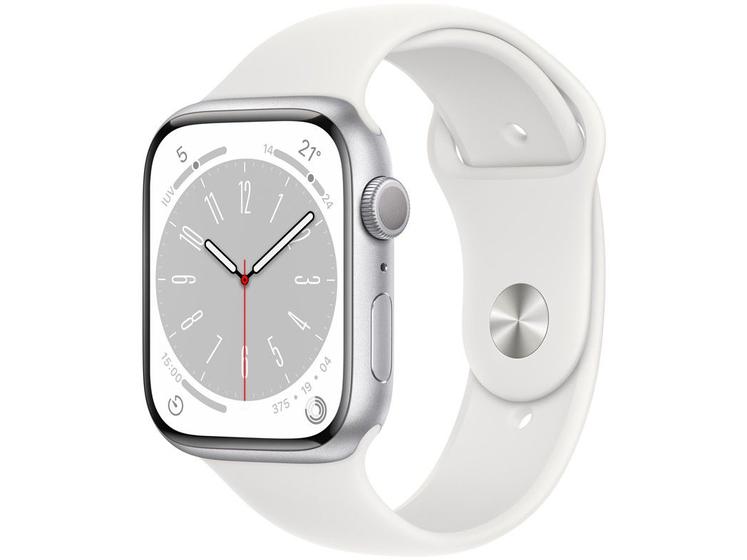 Imagem de Apple Watch Series 8 45mm GPS Caixa Prateada Alumínio Pulseira Esportiva Branca