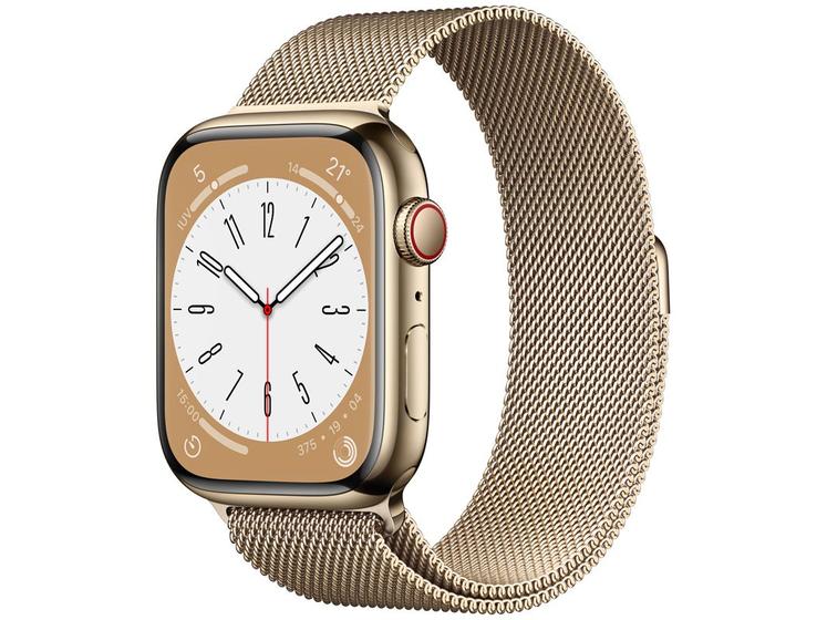 Apple Watch Series 8 45mm GPS + Cellular Caixa Dourada Aço Inoxidável Pulseira Milanês Menor preço em Apple Watch Series 8 45mm GPS + Cellular Caixa Dourada Aço Inoxidável Pulseira Milanês
