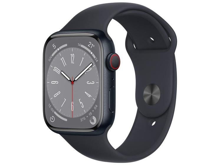 Imagem de Apple Watch Series 8 45mm GPS + Cellular Caixa Meia-noite Alumínio Pulseira Esportiva