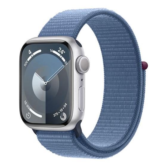 Imagem de Apple Watch Series 9 41mm GPS, Caixa Prateada de Alumínio, Pulseira Loop Esportiva Azul-Inverno - MR923BZ/A