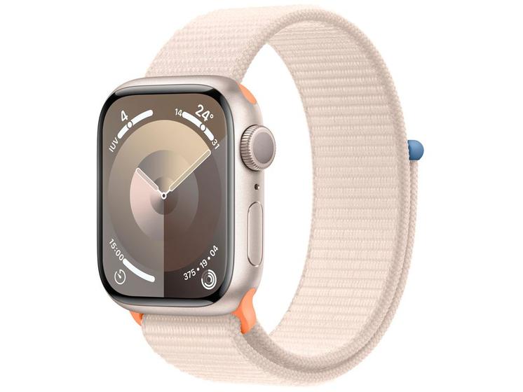 Imagem de Apple Watch Series 9 GPS Caixa Estelar de Alumínio 41mm Pulseira Loop Esportiva Estelar (Neutro em Carbono)