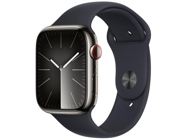 Imagem de Apple Watch Series 9 GPS + Cellular Caixa Grafite de Aço Inoxidável 45mm Pulseira Esportiva Meia-noite P/M