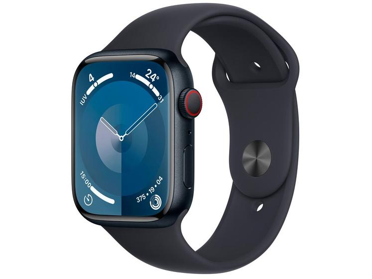 Imagem de Apple Watch Series 9 GPS + Cellular Caixa Meia-noite de Alumínio 45mm Pulseira Esportiva Meia-noite P/M