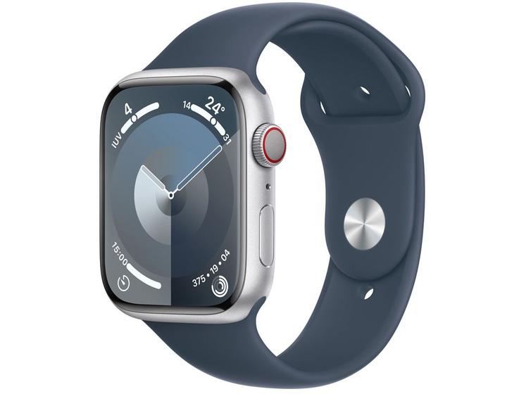 Imagem de Apple Watch Series 9 GPS + Cellular Caixa Prateada de Alumínio 45mm Pulseira Esportiva Azul-tempestade P/M