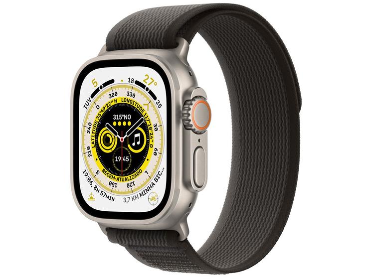 Apple Watch Ultra 49mm GPS + Cellular Caixa Titânio Pulseira Loop Trail Preto e Cinza Menor preço em Apple Watch Ultra 49mm GPS + Cellular Caixa Titânio Pulseira Loop Trail Preto e Cinza