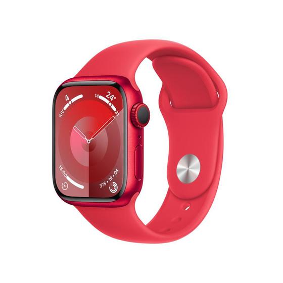 Imagem de AppleWatch Series9 GPS+Cellular Caixa (PRODUCT)RED de alumínio 41mm Pulseira esportiva (PRODUCT)RED M/G