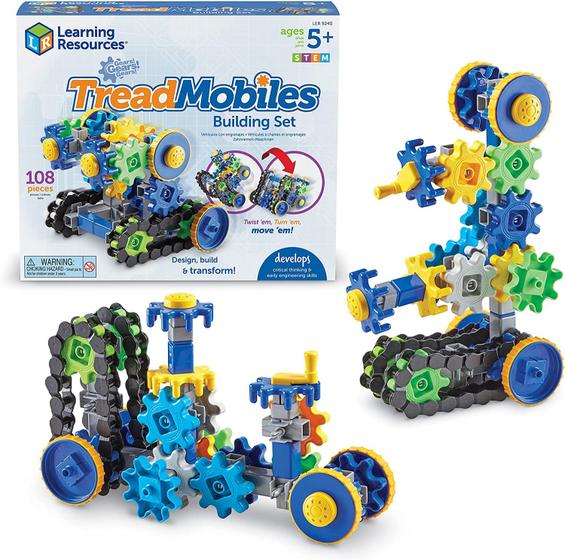 Imagem de Aprendendo recursos Gears! Engrenagens! Engrenagens! Conjunto de construção treadmobiles, brinquedos STEM, desenvolve habilidades de engenharia precoce, 108 peças, idades 5+