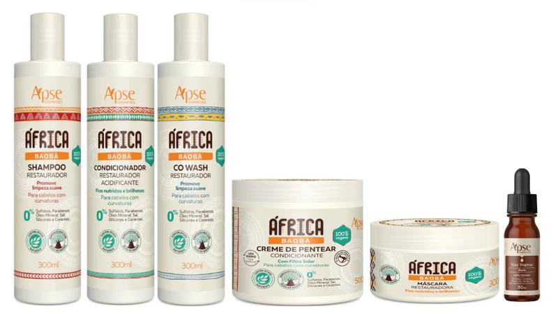 Imagem de Apse África Baobá Shampoo e Condicionador e Co Wash e Creme de Pentear e Máscara e Óleo Vegetal