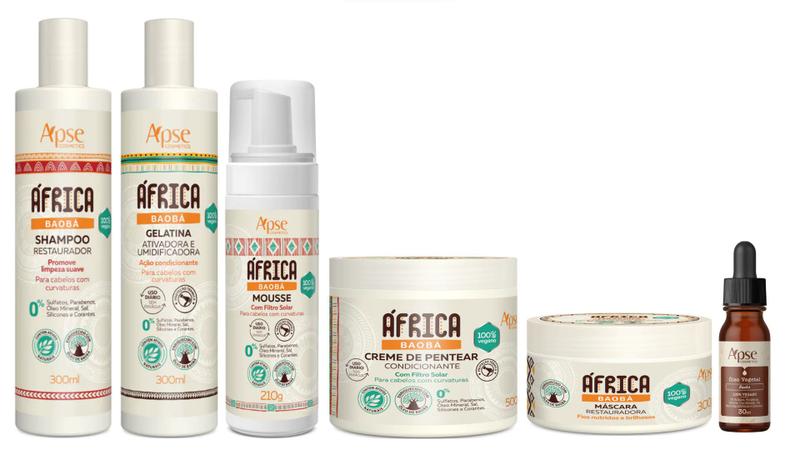 Imagem de Apse África Baobá Shampoo e Creme de Pentear e Gelatina e Máscara e Mousse e Óleo Vegetal