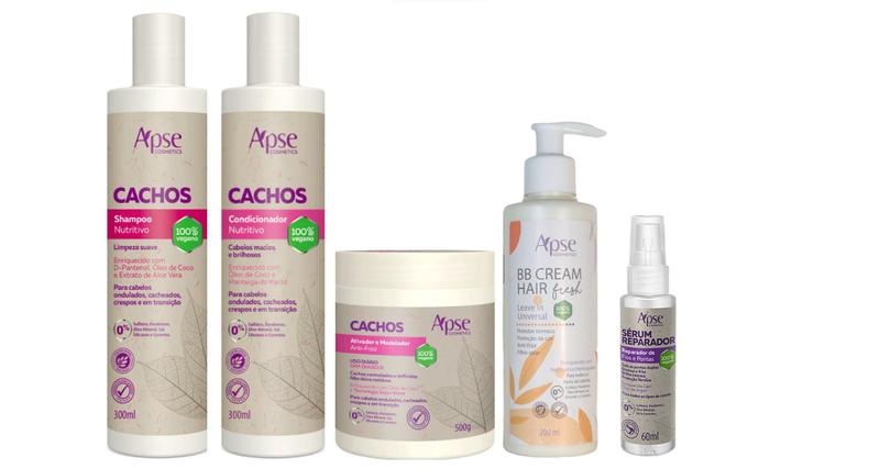 Imagem de Apse Cachos Shampoo e Condicionador e Ativador e BB Cream Fresh e Sérum Reparador