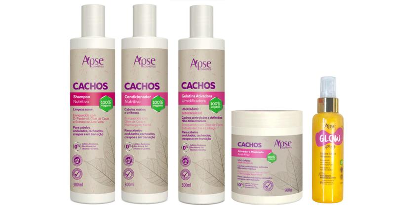Imagem de Apse Cachos Shampoo e Condicionador e Gelatina e Ativador e Glow Spray