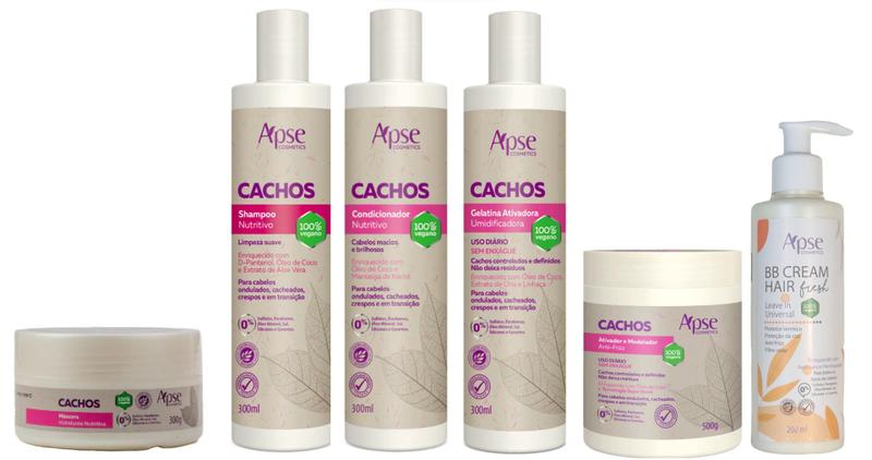 Imagem de Apse Cachos Shampoo e Condicionador e Gelatina e Máscara e Ativador e BB Cream Fresh