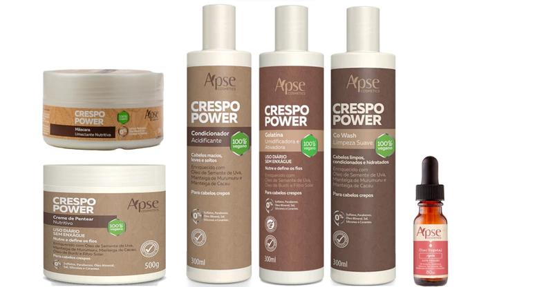 Imagem de Apse Crespo Power Co Wash e Condicionador e Máscara e Creme de Pentear e Gelatina + Óleo Jojoba