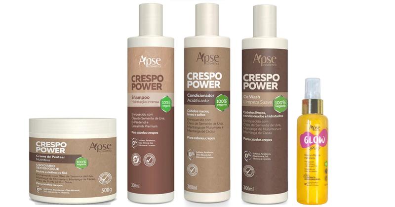 Imagem de Apse Crespo Power Shampoo e Co Wash e Creme de Pentear e Condicionador + Glow Spray