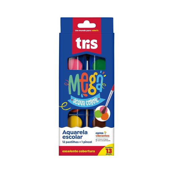 Imagem de Aquarela Escolar Mega Acqua Color Estojo C/12 Cores - Tris