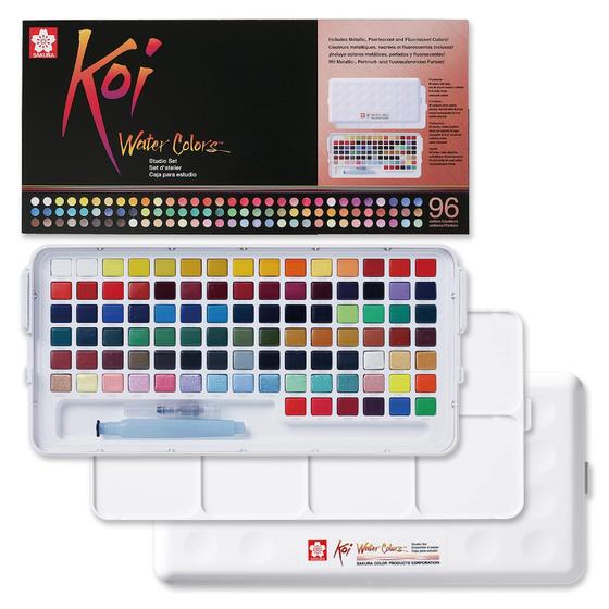 Imagem de Aquarela Koi Sakura 96 Cores com metalidas perolizadas