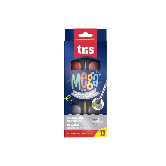 Imagem de Aquarela Metálica Mega Acqua Color com Pincel Estojo com 12 Cores - Tris