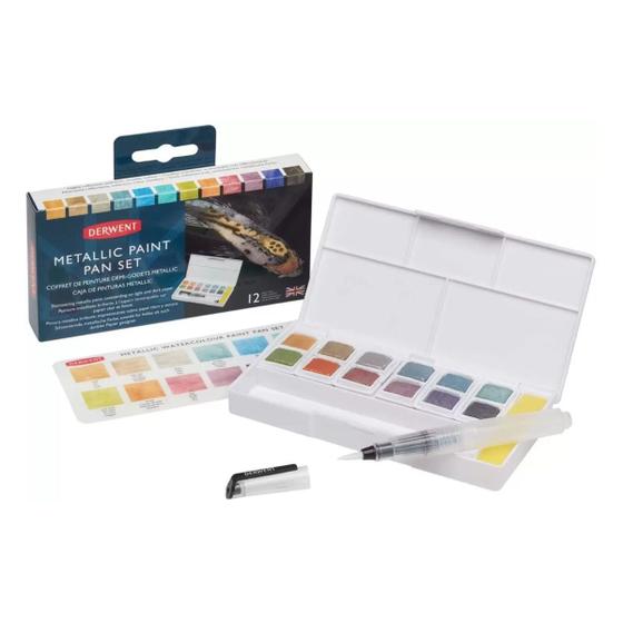 Imagem de Aquarela Pastilha Derwent Metallic 12 Cores