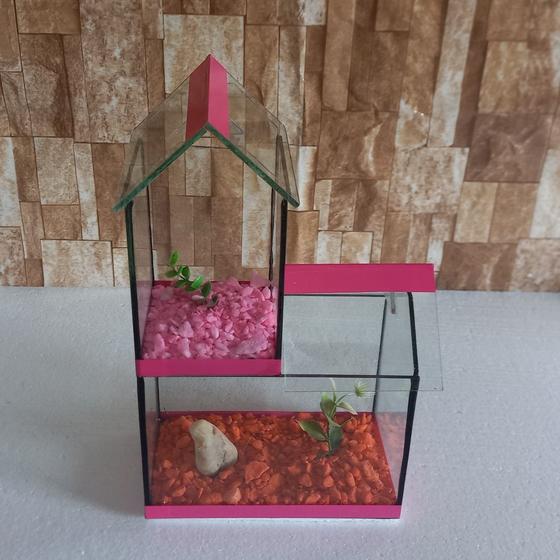 Imagem de Aquário Beteira Castelo II (versão maior) Para Peixe Betta decorado pedrinhas e planta artificial