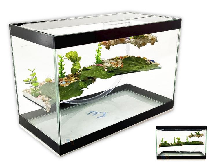 Imagem de Aquário Terrário N3 Vidro Decorado 30x17x26 Peixe Tartaruga