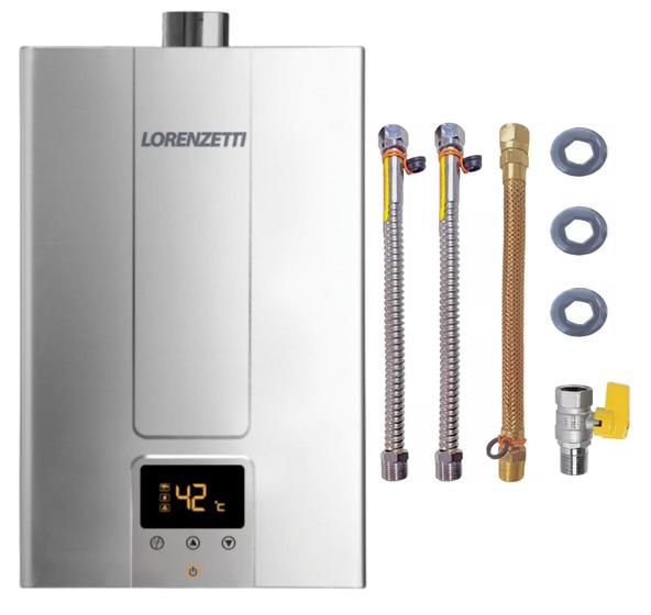 Imagem de Aquecedor De Água A Gás Lorenzetti Lz 1600 De-i 15 Litros Inox Gn Com Kit Ligação