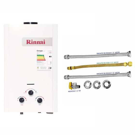 Imagem de Aquecedor Rinnai 11 Litros M110 CFH GN (Mecânico) + Conjunto Ligação De 40Cm