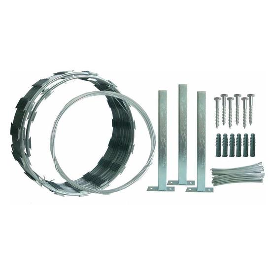 Imagem de Arame Farpado Concertina Galvanizado Simples 450mm 4 a 5 Metros com Kit Instalação Minasul