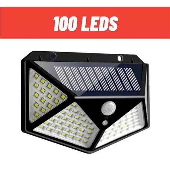 Arandela 100 leds holofote luminaria energia solar parede jardim luzes