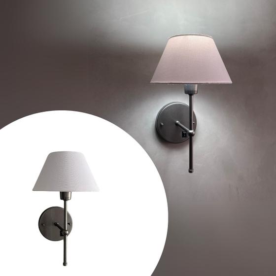Imagem de Arandela Classica Colonial de Parede Com Interruptor Liga desliga Com Cupula Tecido Algodao + Lampada Branco Frio 6000K  Bivolt