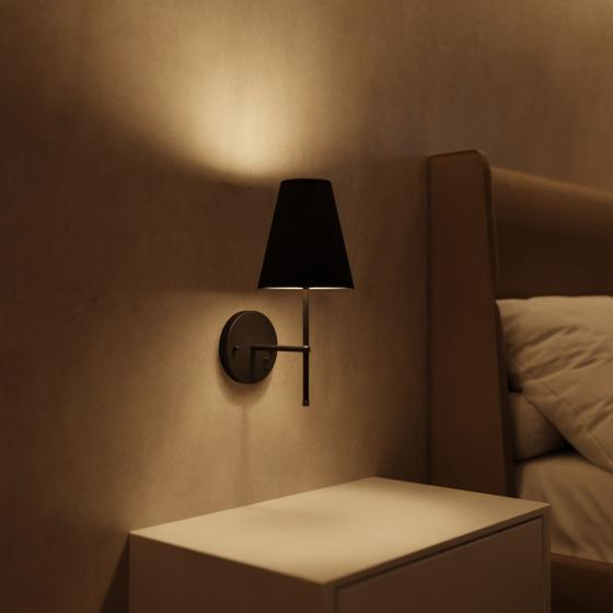 Imagem de Arandela De Parede Com Interruptor Com Cupula Bege, Branco e Preto Com Lampada Branco Quente 6000K Tensao Bivolt 110/220v