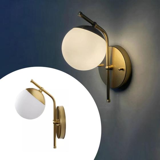 Imagem de Arandela de Parede Inclinada Com Interruptor Com Globo Vidro Fosco Para Corredor, Sala, Quarto, Cama