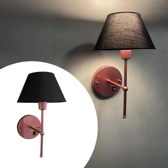 Imagem de Arandela de Parede Interruptor Com Cúpula Algodão Ref 16 + lâmpada - Rose Gold Com Preta