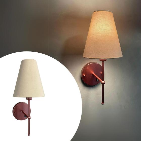 Imagem de Arandela Luminária De Parede Com Interruptor Rose Gold Com Cúpula Bege